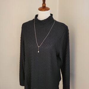 Isaac Mizrahi Live! Textured Mock Neck Long Sleeve Top, Pitch Black*